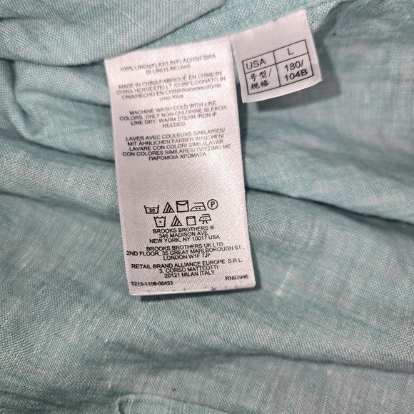 Brooks Brothers Shirt Mens Large Light GreenLinen Button Down Regular Fit Preppy - Picture 4 of 5